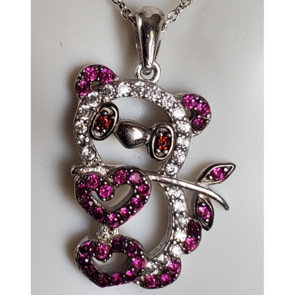 Genuine Rubies Panda/Koala Bear Pendant Necklace